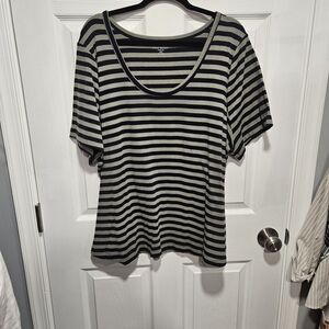Lane Bryant Black and Gray Striped Short Sleeve Top
